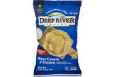 Deep River Sour Cream and Onion Kettle Chips bag, 2 oz pack of crunchy krinkle cut potato chips.