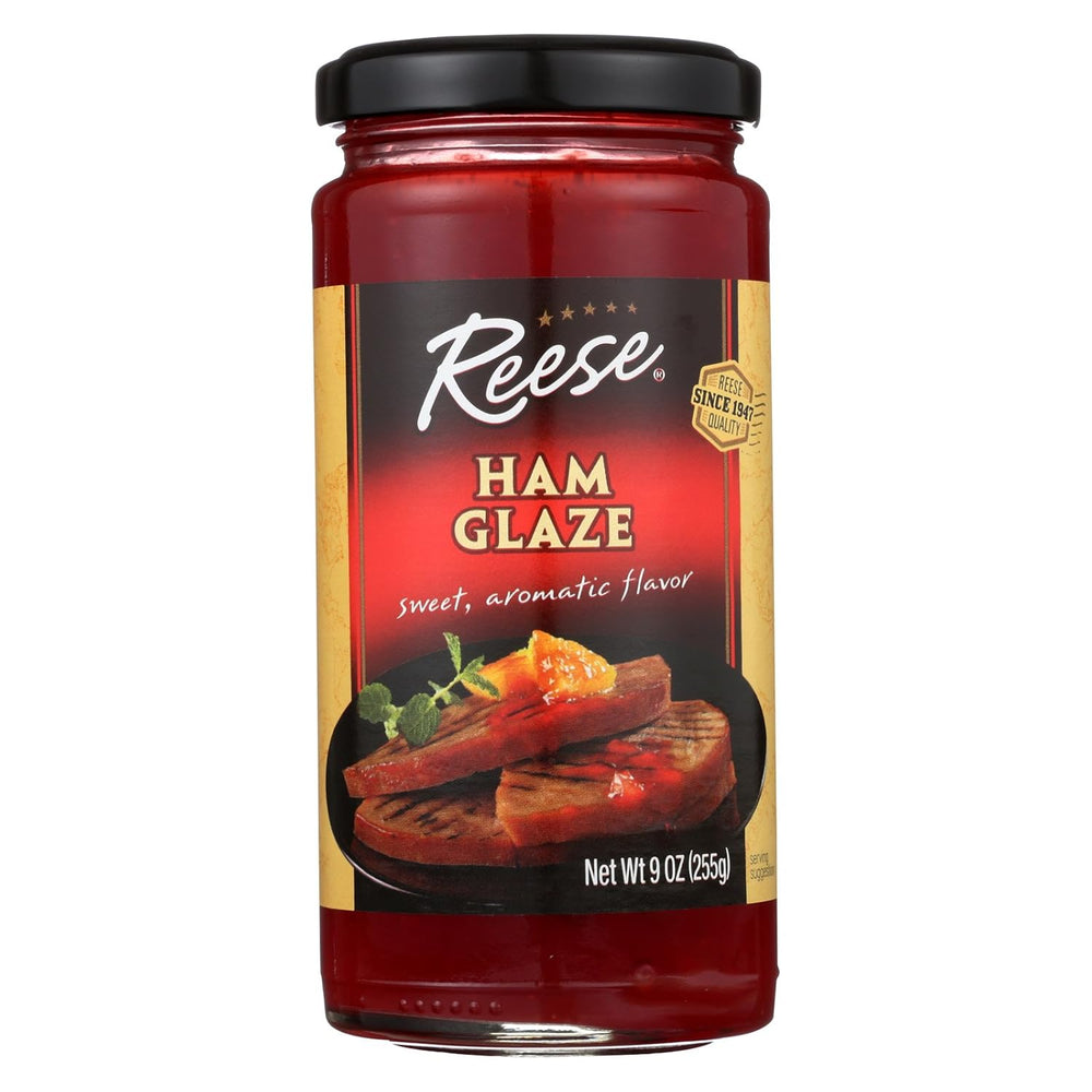 Jar of Reese Ham Glaze on a white background