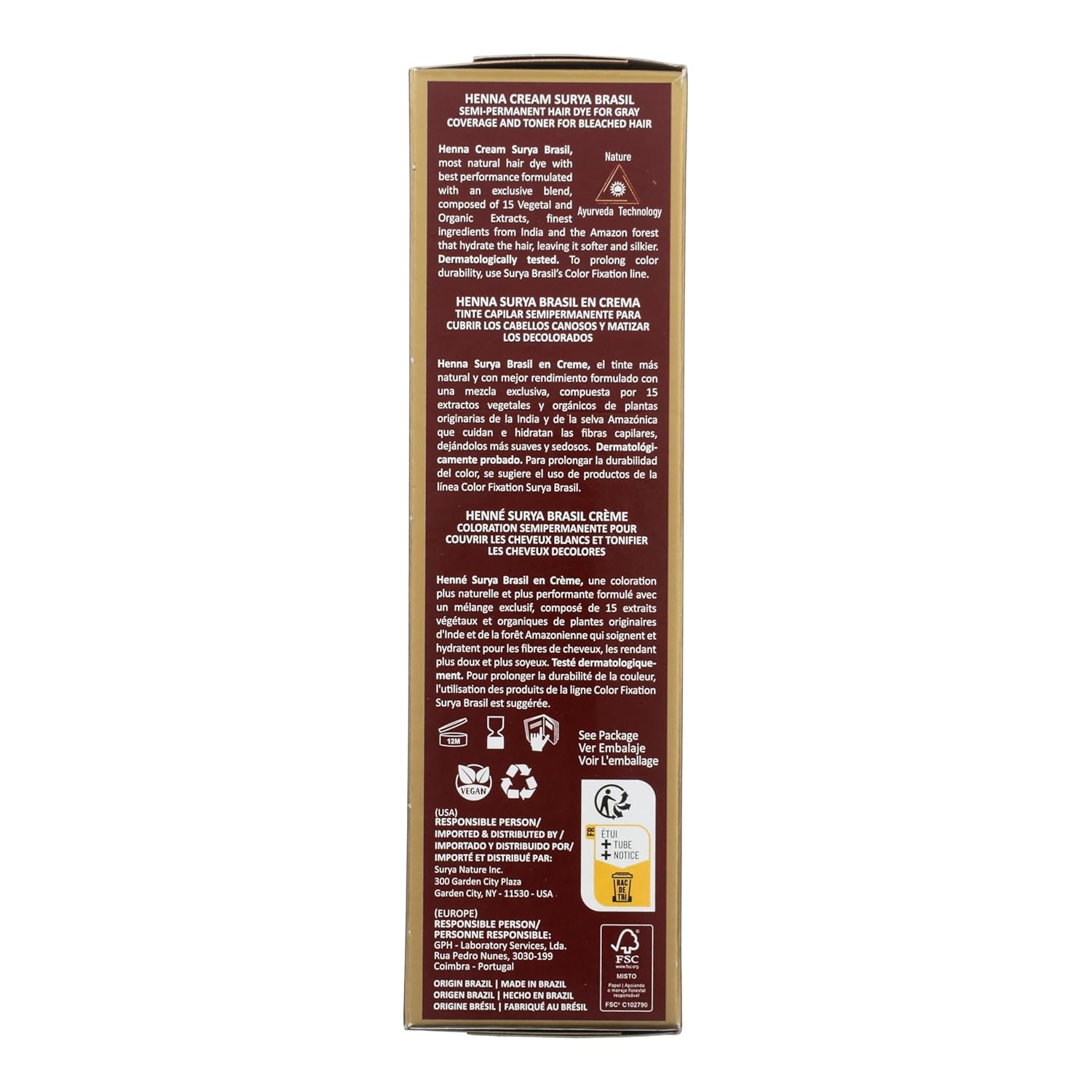 Surya Brasil Henna Cream Black - 96% Natural Ingredients, Vegan, Cruelty-Free, Eco-Friendly, Semi-Permanent Hair Color, Deep Hydration & Shine, 2.37 oz