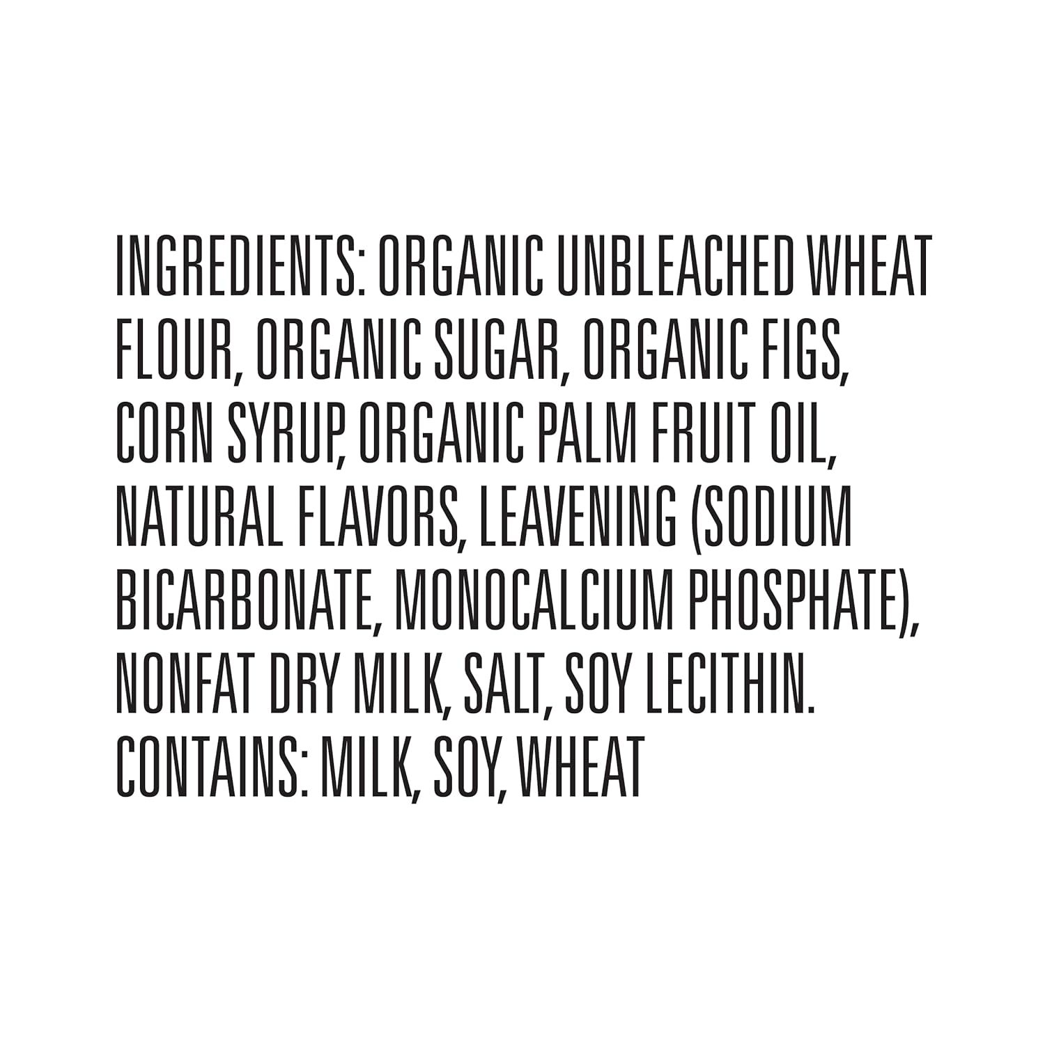 Ingredients list for low fat Fig Newmans cookies featuring organic figs and other natural components