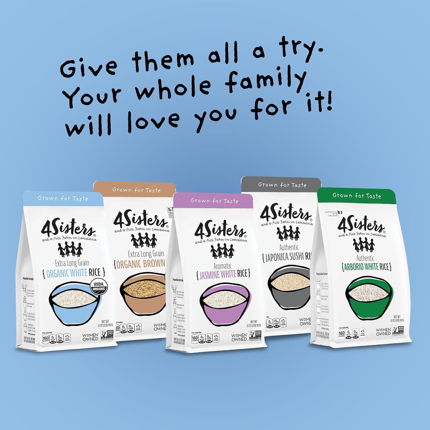 4Sisters - Organic Long Grain White Rice - Grown in USA - Sustainably Grown - Women Owned - Farm to Table (2 lb)