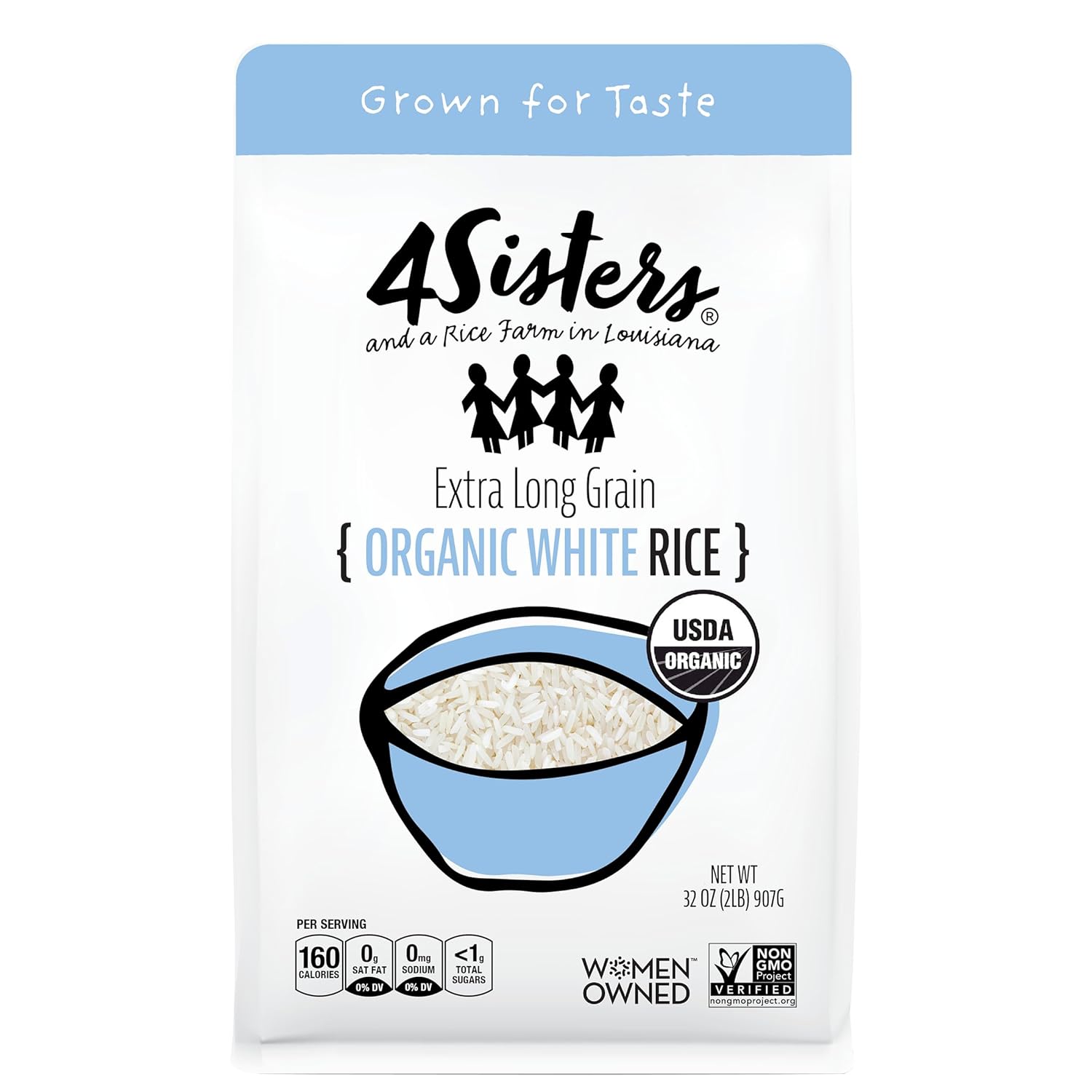 4Sisters - Organic Long Grain White Rice - Grown in USA - Sustainably Grown - Women Owned - Farm to Table (2 lb)