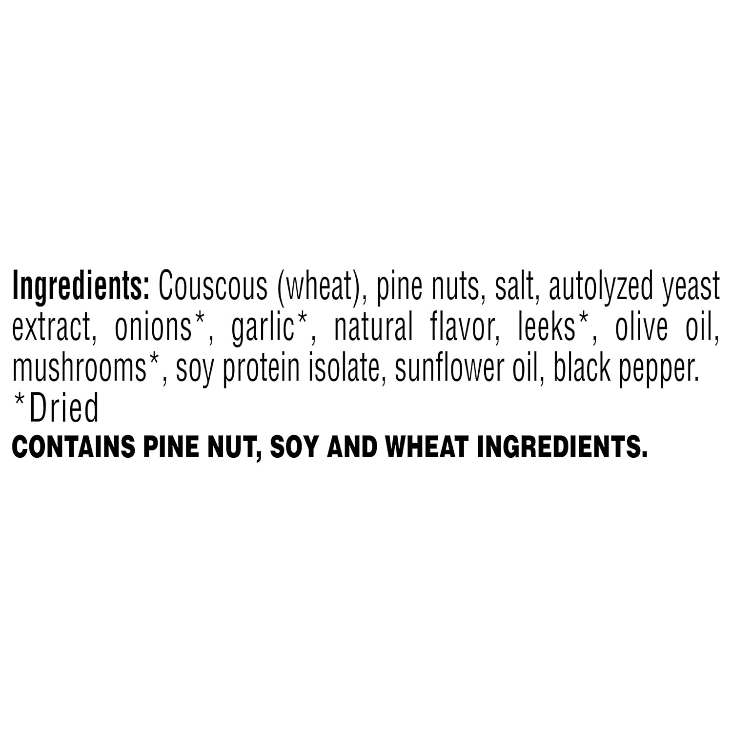 Ingredients list for Mediterranean curry couscous, featuring couscous, pine nuts, and various spices.
