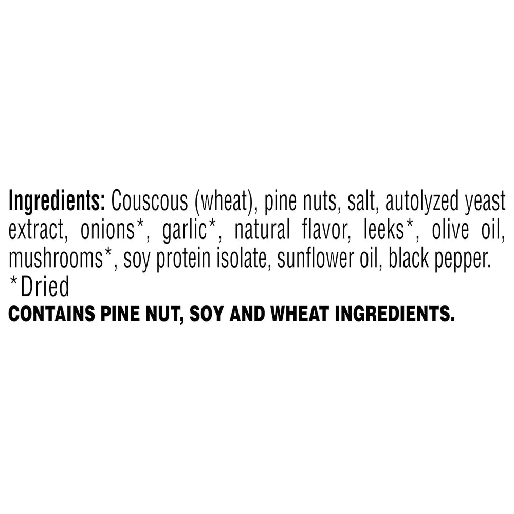 Ingredients list for Mediterranean curry couscous, featuring couscous, pine nuts, and various spices.