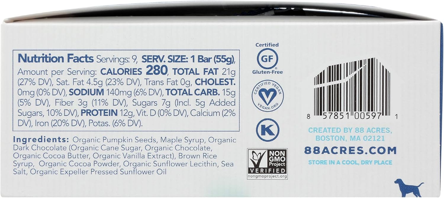 88 Acres, Dark Chocolate Brownie High Protein Bar, 1.6 Ounce, 9 Pack