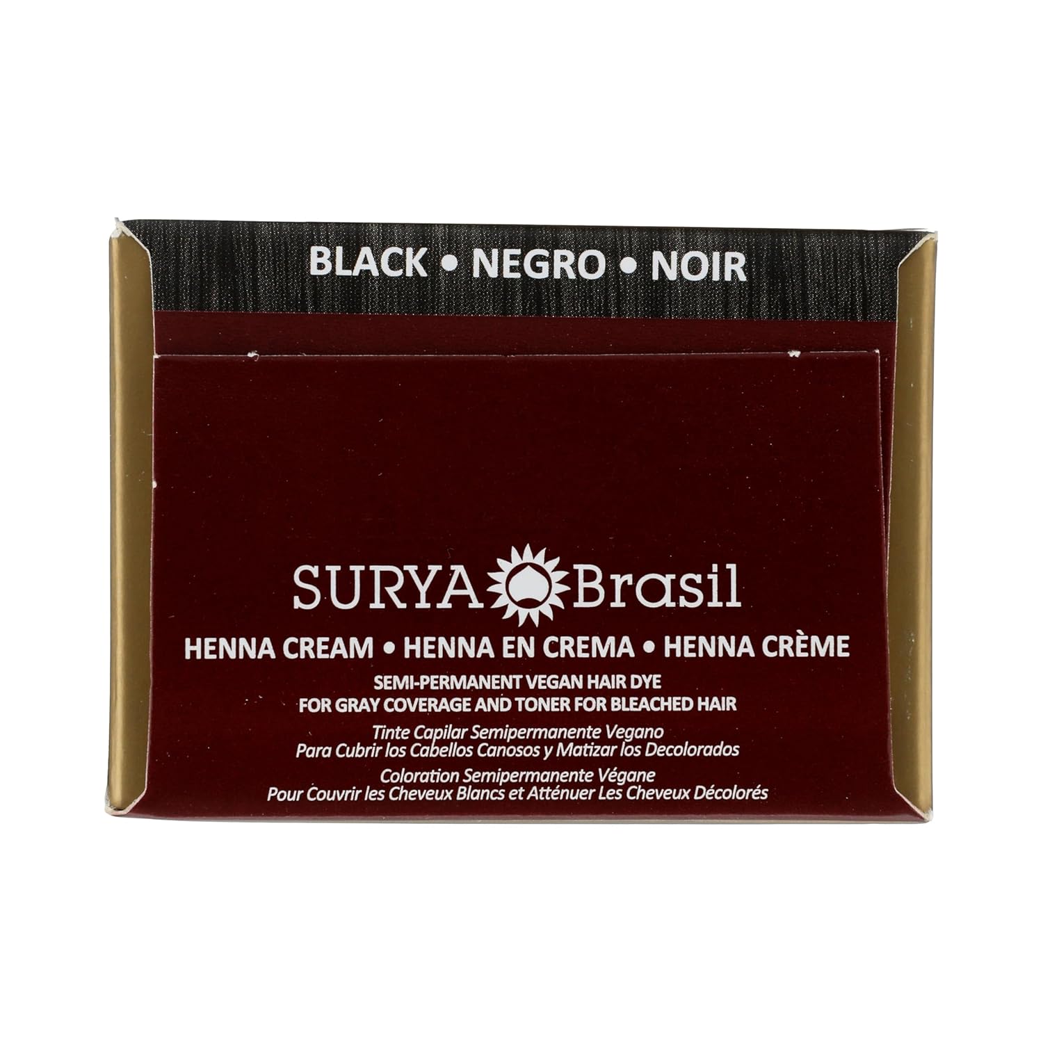Surya Brasil Henna Cream Black - 96% Natural Ingredients, Vegan, Cruelty-Free, Eco-Friendly, Semi-Permanent Hair Color, Deep Hydration & Shine, 2.37 oz