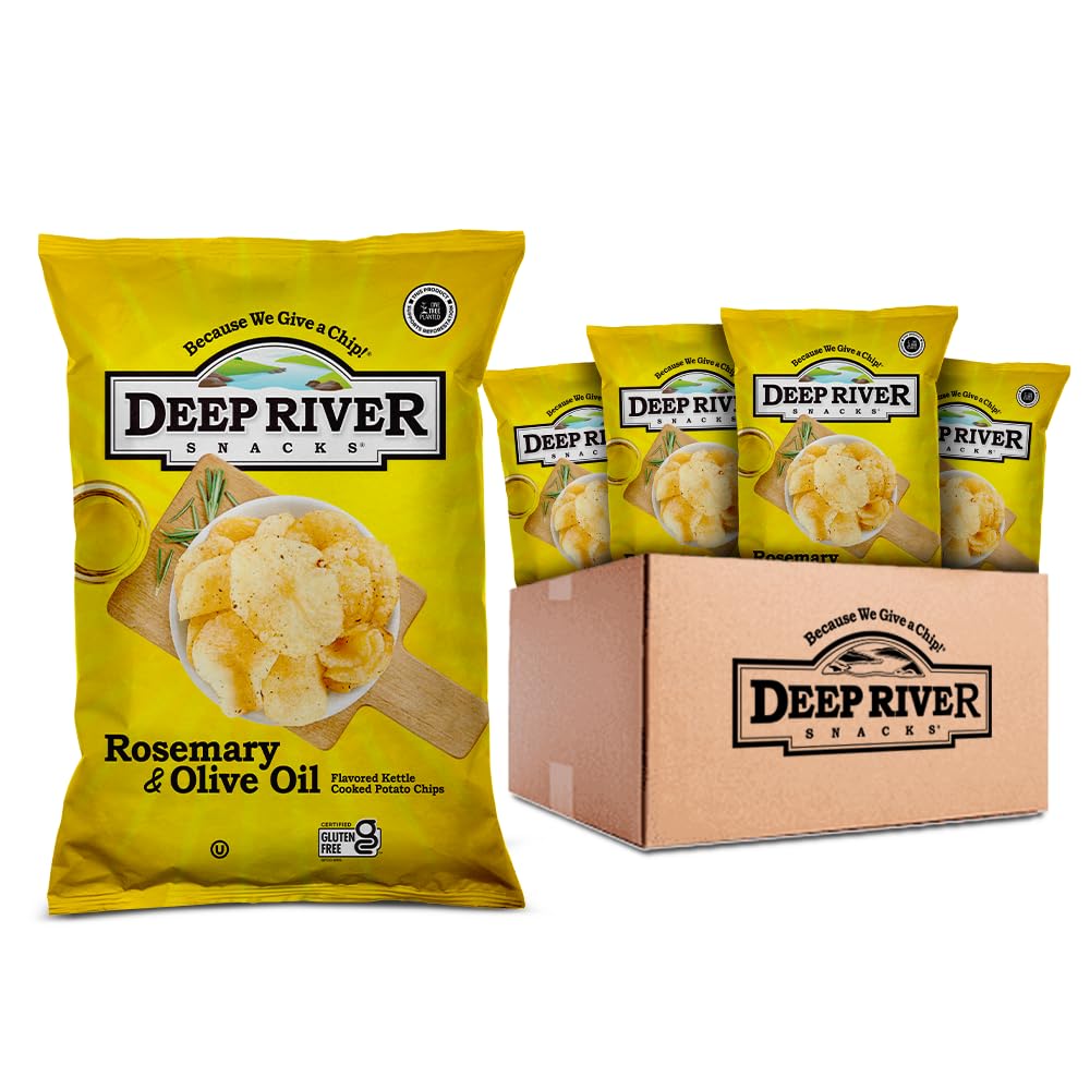 Deep River rosemary olive oil kettle chips 2 oz pack of 24 image showcasing the product and packaging.