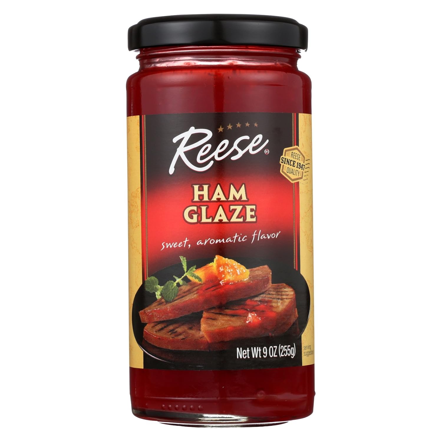 Jar of Reese Ham Glaze on a white background