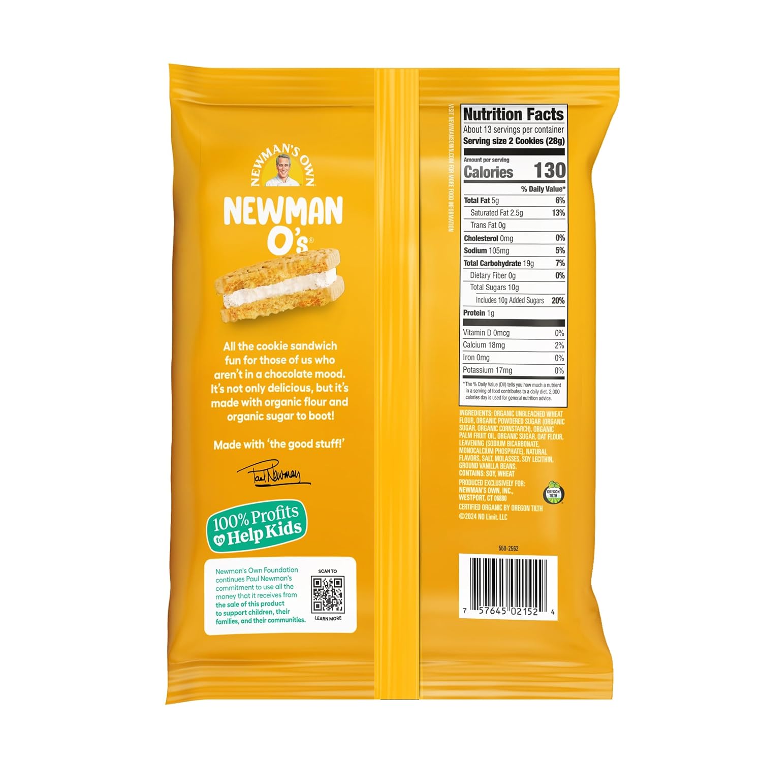 Newmans Own vanilla creme cookie pack