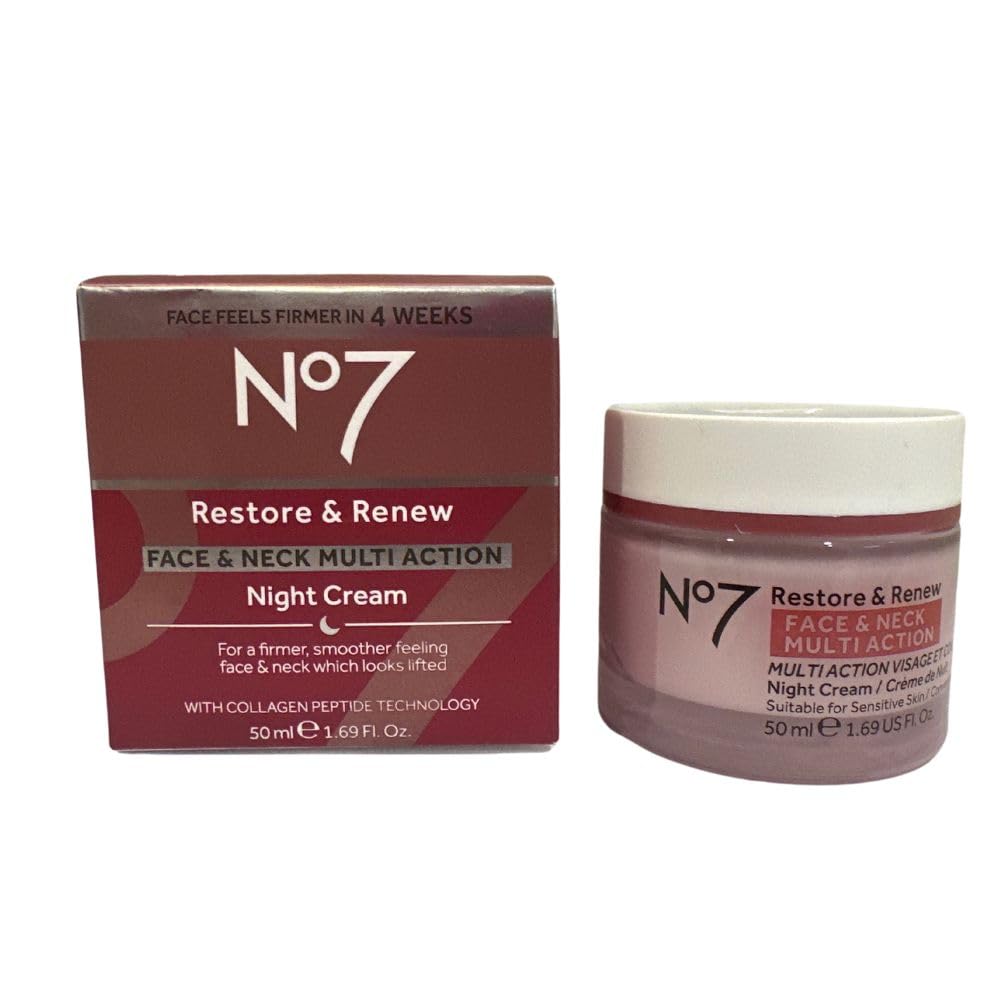 No7 Restore & Renew Face & Neck Multi Action Night Cream packaging on a white background