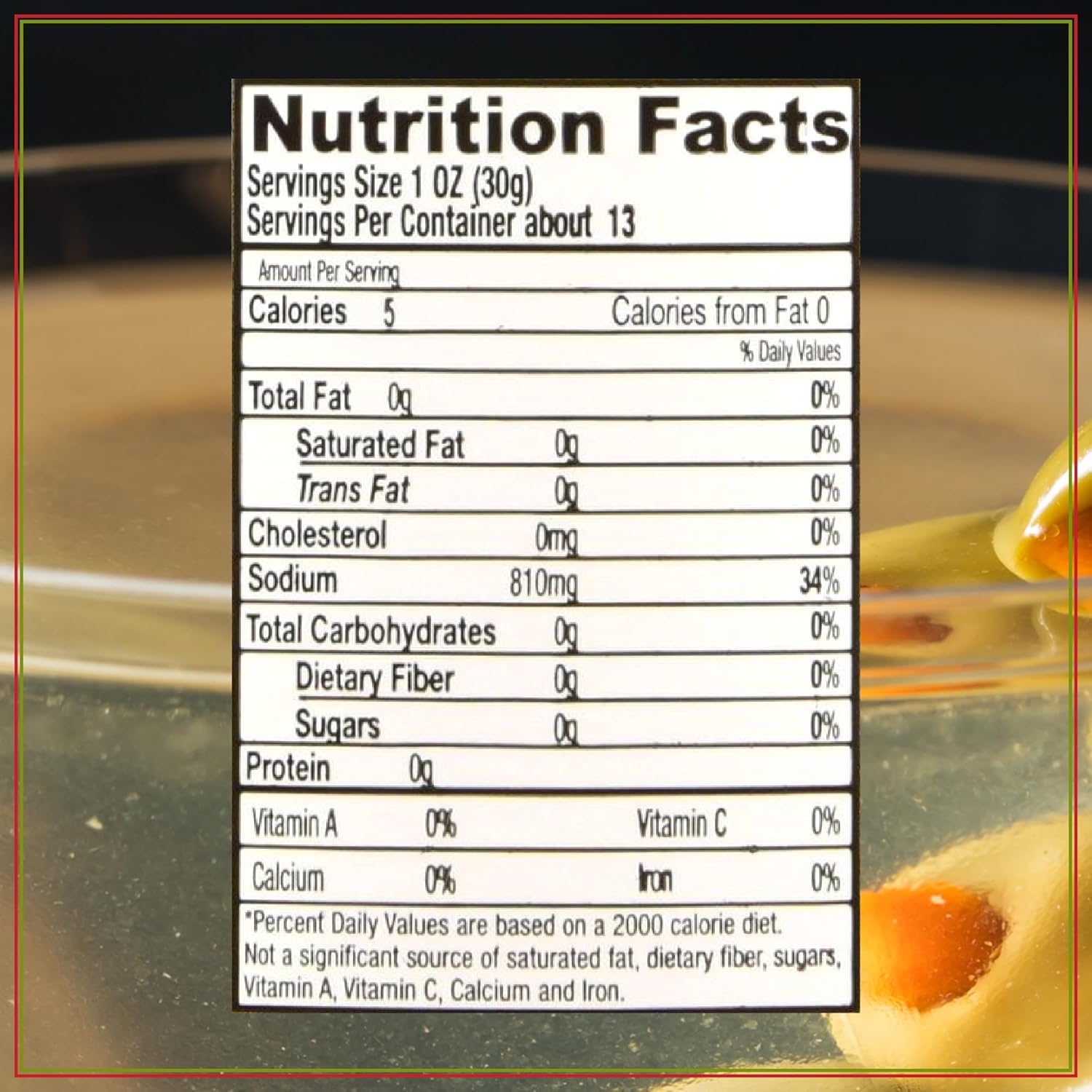 Nutrition facts label on Santa Barbara Olive Co.