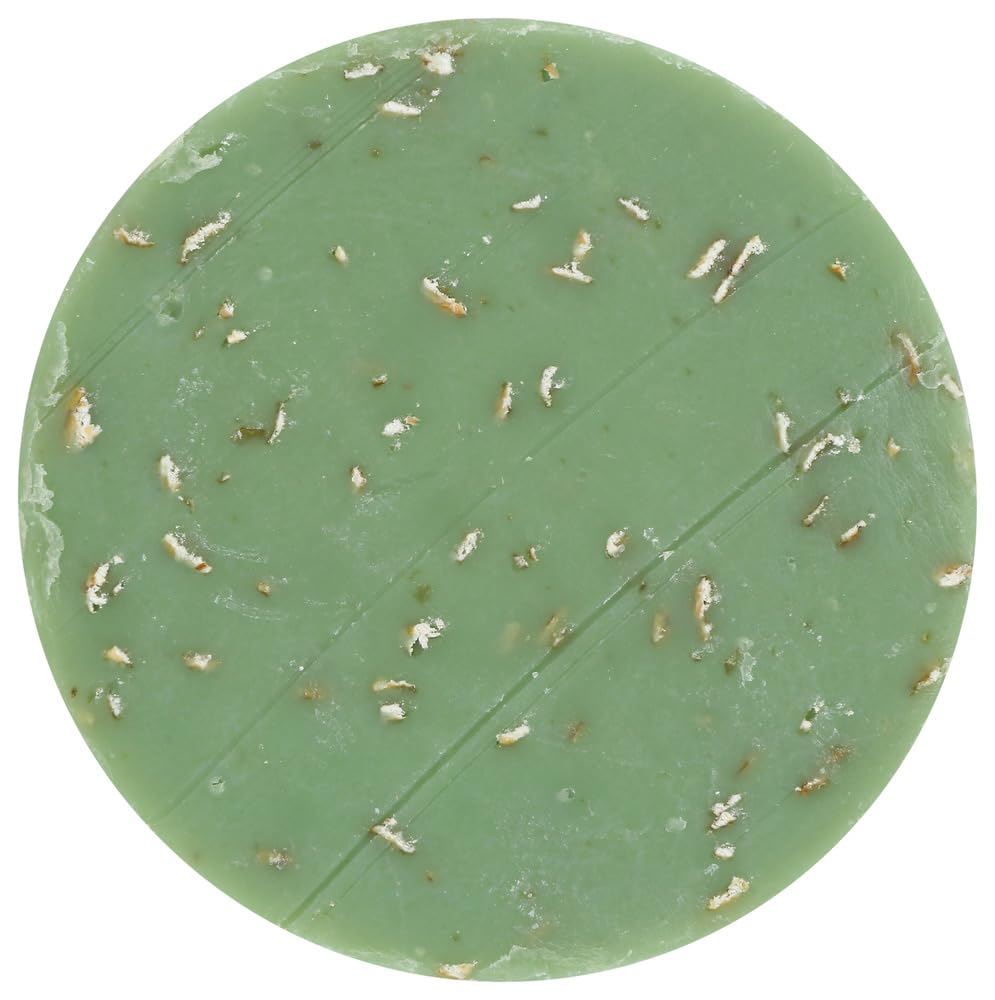 glycerine cream aloe oatmeal soap circular green bar with exfoliating oatmeal pieces