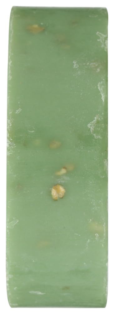 Glycerine cream aloe oatmeal soap bar with a smooth green texture and natural oatmeal bits.
